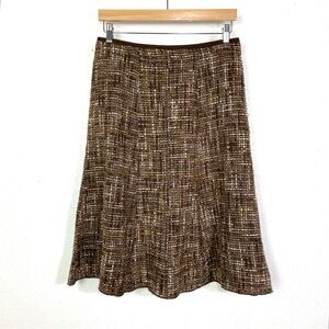 Vintage 90s Tweed Wool Blend Brown A-Line Midi Skirt Perry Ellis Women’s Size 6